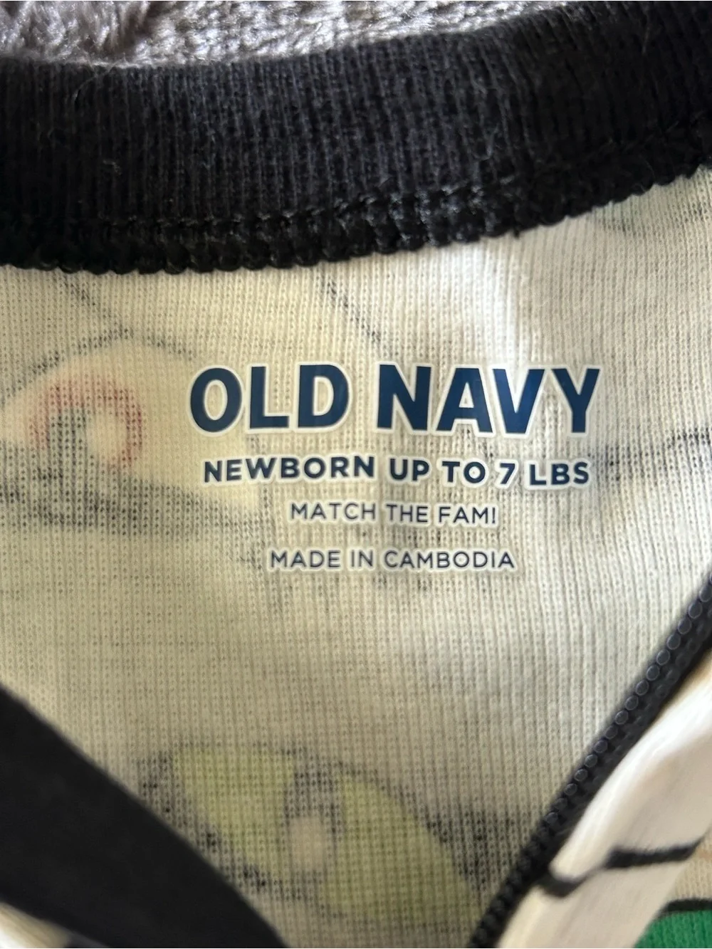 Old Navy Cream Footed One-Piece mummy w/ Multicolor Eye Print newborn up to 7lbs